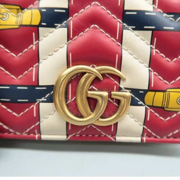 100% Authentic GUCCI White&Red Trompe L'Oeil Leather Wallet - Picture 8 of 12